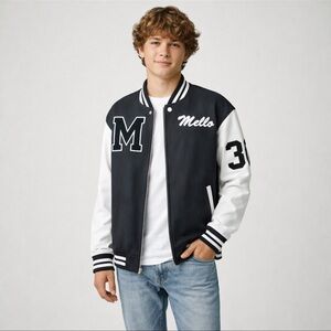 Marshmello Varsity Letterman Jacket Teen Black White Letterman Zip Front Coat